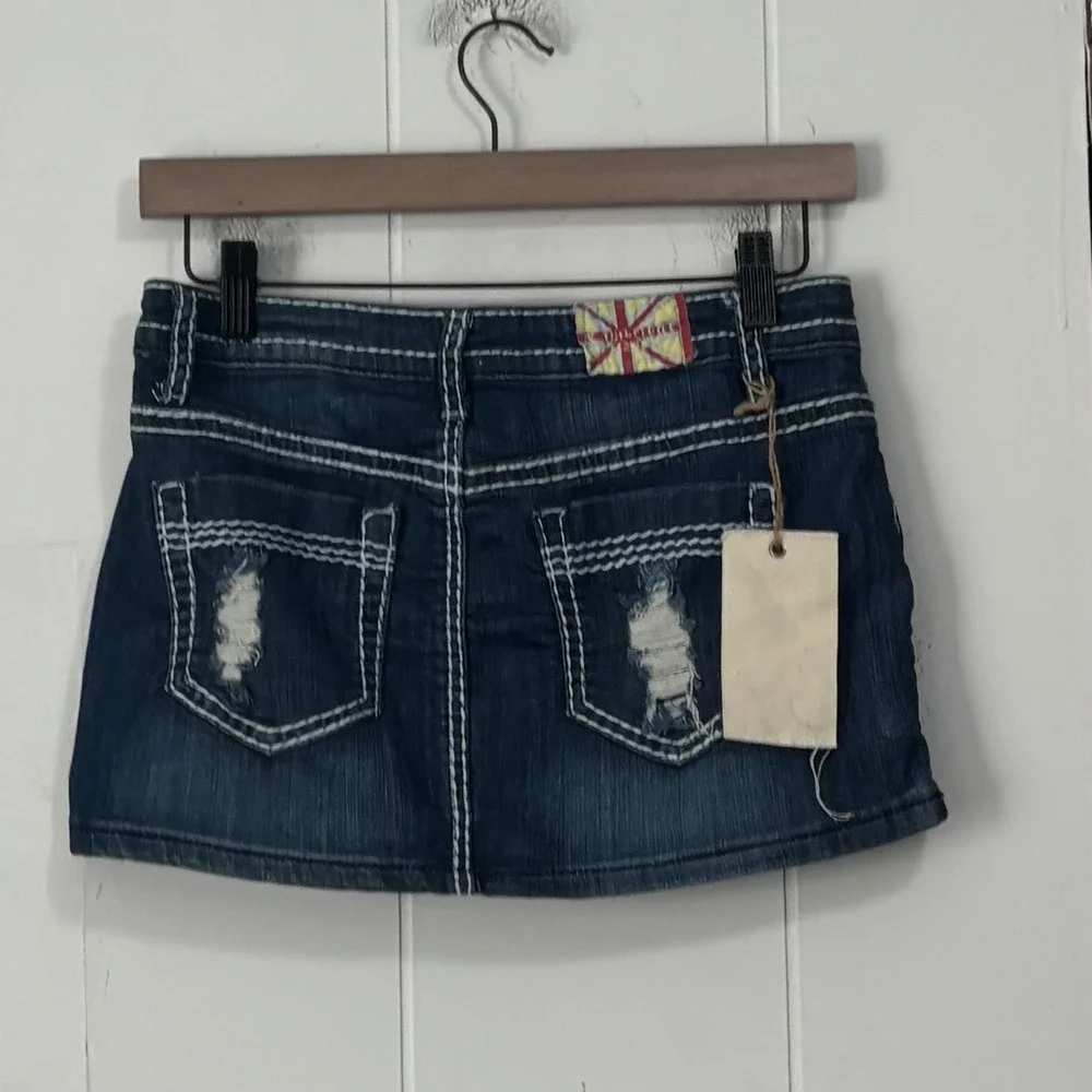 Y2K Cambridge Jeans Womens Dark Wash Low Rise Denim Mini Skirt Size 28